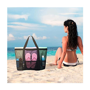 <span class=keywords><strong>Bolso</strong></span> de playa de malla con logotipo personalizado al por mayor, de gran capacidad, para accesorios de playa, viajes, natación, compras. - Product Image 5