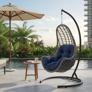 Outdoor Furniture Indoor Modern Wood Garden Adult Patio Hotel Swings Hanging <b>Egg</b> Swing Chair with Metal Stand - Product Image 3