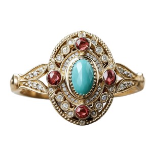 yunnique Luxury <b>Turquoise</b> <b>Ring</b> With Red Stones And Diamonds Court Style Women's Jewelry Gift - Product Image 5