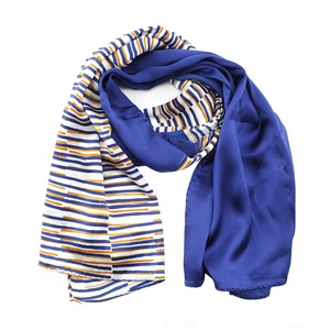 Ladies Color Blocking Soft Smooth Custom Print Geometric Blue Orange Striped Zigzag Edge Long Satin <strong>Women</strong> <strong>Silk</strong> <strong>Scarf</strong> for <strong>Women</strong> - Product Image 2