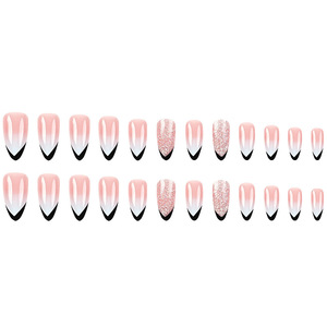 24 Uds <span class=keywords><strong>uñas</strong></span> postizas <span class=keywords><strong>francesas</strong></span> <span class=keywords><strong>negras</strong></span> acabado almendra brillo <span class=keywords><strong>diseño</strong></span> cubierta completa gradiente Rosa <span class=keywords><strong>uñas</strong></span> postizas Prensa en <span class=keywords><strong>uñas</strong></span> - Product Image 5