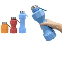 Bouteille d'eau pliable créative en forme d'haltère 650 ml, bouteille d'eau en silicone pliable portable pour la gym et les voyages
