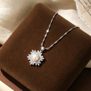 SA Jewelry Wholesale - Colgante de Lujo con Diseño de Rayos de Sol y Perla Redonda Natural de Agua Dulce, Chapado en Plata, para Fabricación de Collares - Product Image 1