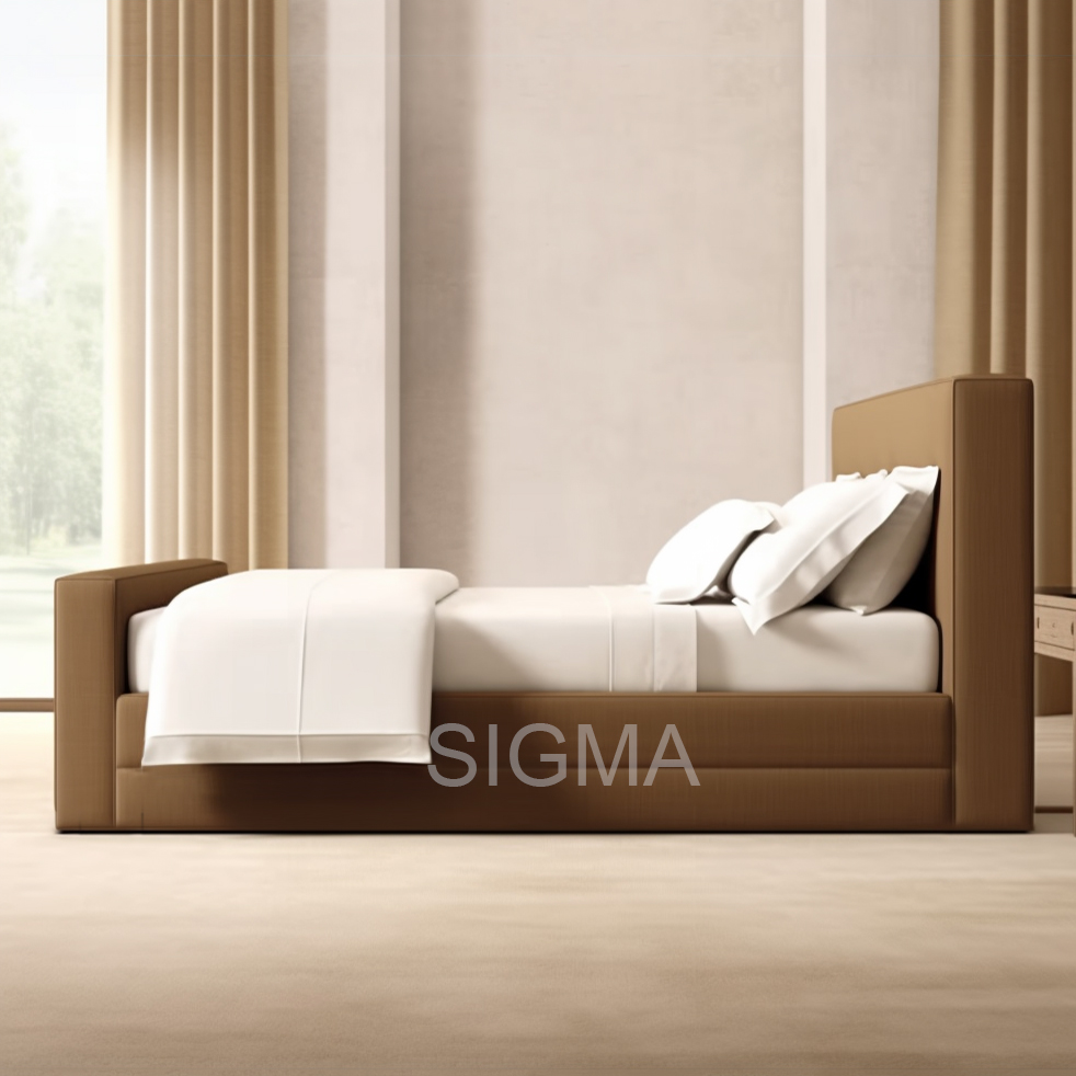 Modern High End Hotel Home Indoor Furniture bedroom king bed platform bed leather panel leather bed