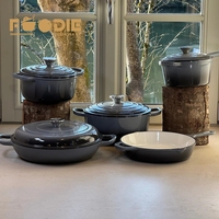 Ensemble de casseroles en fonte émaillée, 5 pièces, minimaliste, écologique, compatible gaz et induction, ensemble complet pour la cuisine à domicile
