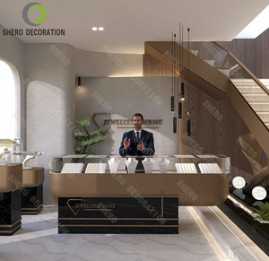 Commercial Jewelry Shop Interior Design Customized Luxury Glass Gold Stainless Jewelry Showcase Display Cabinet For Retail Store - Product Image 1