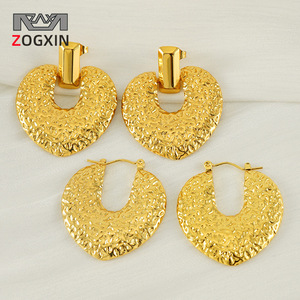 ZOGXIN Geometric Hoop Earrings 18K Gold Plated Textured Stainless Steel For Women Party Fashion Jewelry - Product Image 1