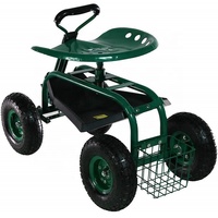 Chariot de jardin roulant avec poignée de direction extensible, siège pivotant et panier – Scooter de jardin pour pelouse, jardinage et désherbage