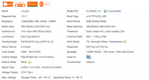 Pannello da 13.3 pollici N133BGE-L41 LP133WH2-TLF2 LP133HH2 -TLF2 B133XW03 V1 LVDS/40pin 1366*768 60HZ LCD FHD per Laptop monitor a schermo sottile - Product Image 4