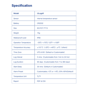 Registrador de Datos de Temperatura USB de Un Solo Uso con Carcasa de Plástico para Almacenamiento en Frío, para Transporte Farmacéutico - Product Image 6