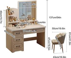 White Makeup Vanity <b>Desk</b> <b>with</b> LED Mirror <b>Storage</b> <b>Drawers</b> Beauty Table Dressing Table for Bedroom - Product Image 3