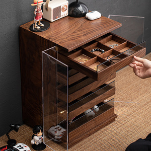 Oogishido Solid Wood <b>Sideboard</b> Black Walnut <b>Storage</b> Cabinet Tea Room Furniture With Glass Door Design - Product Image 2