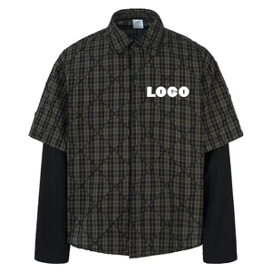 <span class=keywords><strong>Chemise</strong></span> boutonnée à carreaux <span class=keywords><strong>matelassée</strong></span> en diamant pour <span class=keywords><strong>homme</strong></span>, manches double couche en coton, style streetwear vintage, logo personnalisé, t-shirt à manches longues - Product Image 1