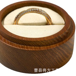 Boîte à bijoux en bois, boîte de rangement ronde en bois massif avec doublure en velours pour emballage cadeau - Product Image 5