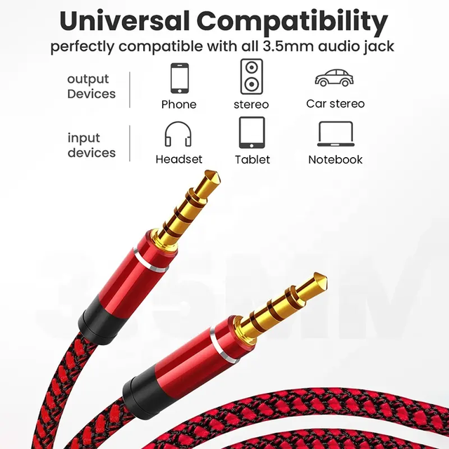 3.5mm Male to Male Aux Cable 3.5mm Audio Cable for Car Stereo System 4-Pole 3.5MM Nylon Braided Car Jack Auxiliary Cable