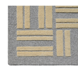 Modern Geometric Bath Rug Rectangle Gray Beige Tufted Cotton Non-Slip Rubber Backing Bathroom Use - Product Image 3