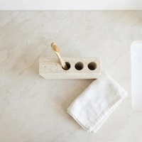 Porte-brosse à dents en travertin beige artisanal pour salle de bain