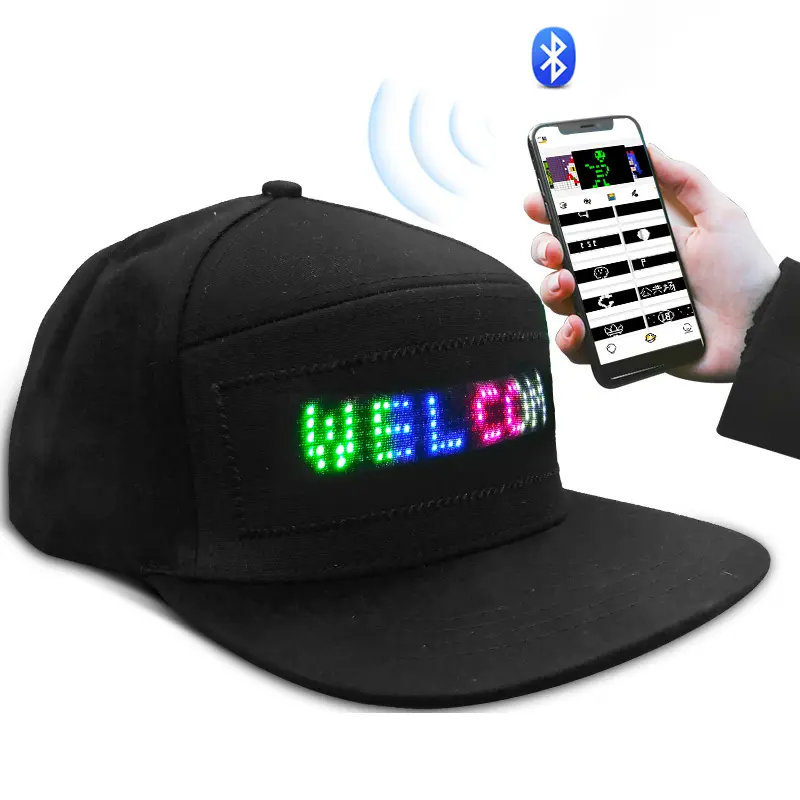Sombreros de mensaje LED programables por aplicación, gorra de béisbol con logotipo brillante recargable, gorra de fiesta luminosa, gorras con pantalla LED de desplazamiento iluminado
