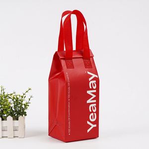 Manufacturers Wholesale Red Non-Woven Milk Tea Drinks Catering Insulation Bag Insulated Aluminum Foil Water Bottle Cooler Bag - Product Image 1
