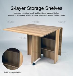 <span class=keywords><strong>Table</strong></span> à manger pliante avec 2 étagères de rangement Tables de cuisine extensibles mobiles <span class=keywords><strong>sur</strong></span> roues pour petit endroit - Product Image 3