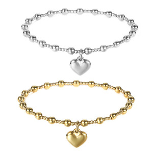 Metal Stainless Steel Waterproof Jewelry Women's Heart-shaped High Quality 18K Gold Yoga Ball <strong>Bead</strong> Stretch <strong>Bracelet</strong> - Product Image 5