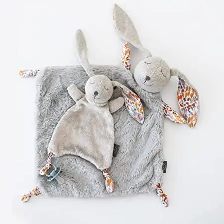 Custom Bunny Handmade Lovey Security Blanket Gift Set of Baby Boy or Girl Soft Baby Blankets with Bunny Stuffed Animals