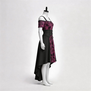 Vestido Gótico Retro con Cola de Pez para Mujer, Disfraz de Vampiresa para Halloween, Disfraz de Reina Oscura, Falda de Encaje Negra y Morada - Product Image 4