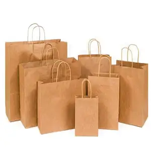 Custom Logo Brown Recycled Kraft Paper Bag Bolsas De Papel Craft Restaurant Fast Bakery Food Packaging Paper Bag With Handle