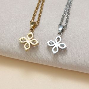 18K Pvd Plated Gold All-match Zircon Link Chain Stainless Steel <b>Light</b> Luxury Sporty Four-<b>leaf</b> Clover Women's Pendant Necklace - Product Image 4