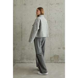 Veste en cachemire gris minimaliste à manches longues, tissée, pour femme, automne - Product Image 1