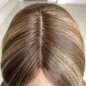 Topper de cheveux humains vierges bruts européens brun balayage, invisible, base en soie 6.5X7, trame complète, cuticules alignées, fournisseur de cheveux - Product Image 2