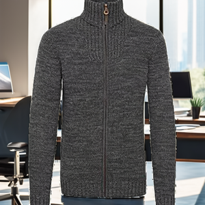 Customizable <b>Mens</b> <b>Full</b> <b>Zip</b> Knit <b>Cardigan</b> Turtleneck Sweater Jacket Technical Fabric Business Casual Autumn Fleece Bulk Wholesale - Product Image 2