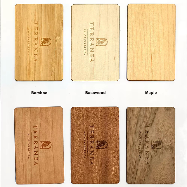 Programmable 13.56MHz Bamboo Wood Business Cards / RFID NFC Wooden Hotel Key Card RFID Smart Access Control Eco-friendly Cards
