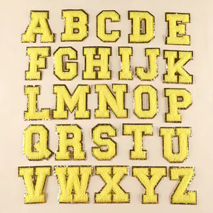 In Stock Multi Color 8cm DIY Iron On Letters Patches Glitter Alphabet Chenille Letter Patch For Clothing