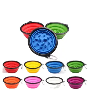 Collapsible Silicone Dog Slow Feeder Bowl Quadrate Pet Dish for Small Animals Stocked Pet Feeder