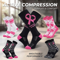 Chaussettes de sensibilisation au cancer du sein de haute qualité avec ruban rose, chaussettes unisexes amusantes en coton respirant personnalisées