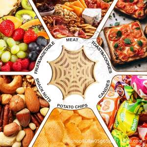 Plateau d'Halloween en bois, plateau à collation hexagonal, couleur bois naturel, vaisselle de fête, plat de service décoratif pour occasions - Product Image 1