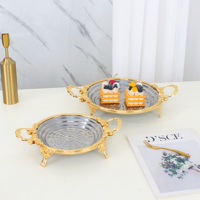 Ronde fruitschaalset van roestvrij staal, decoratieve roestvrijstalen schaal met handvat voor thuis, bruiloft, Ramadan, tafeldecoratie