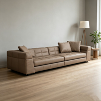 Ensemble de canapés carrés minimalistes en cuir véritable avec rembourrage en duvet d'oie, design moderne durable et écologique, pieds en métal pour salon