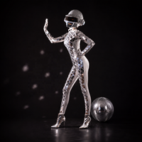 Costume de scène sexy avec miroirs pour danseuse Gogo de boîte de nuit, combinaison faite main avec miroirs, tenue de scène pour adultes avec casque