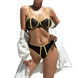 Đồ Lót Sexy Hai-Mảnh Thiết Lập Màu Sắc Tương Phản Đẹp Dòng Lưới Khâu Cô Gái 'Sexy Quần Áo Dành Cho Phụ Nữ
