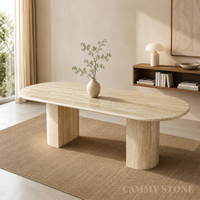 Table à manger ovale en marbre travertin Cammy Stone, design moderne élégant, résistante à l'eau, pour salon, hôtel, cuisine, salle de bain