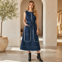 Robe midi pour femme de haute qualité, élégante, sans manches, col rond, nœud à la taille, coupe évasée, style A, robe d'été pour tous les jours