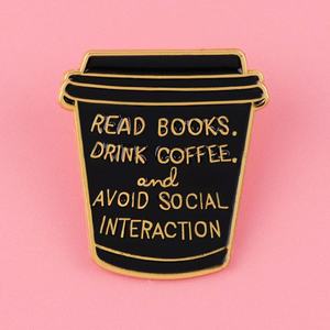 Épinglette en métal antique de la série English Quote, en alliage de zinc nickel noir, imprimée UV, motif Livres et Café, accessoire de mode - Product Image 2