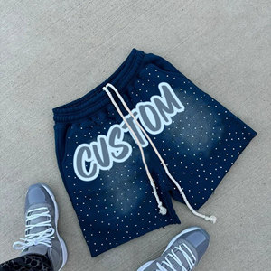 <span class=keywords><strong>Pantaloncini</strong></span> da uomo oversize <span class=keywords><strong>neri</strong></span> in <span class=keywords><strong>cotone</strong></span> con logo vintage effetto distressed, lavaggio acido, streetwear, personalizzabili con strass, per l'estate - Product Image 2