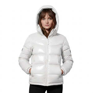 Red Hooded Puffer <b>Jacket</b> Woman <b>Men</b> Winter Warm Down Filled Zippered Casual Coat Solid Color PU Coated Regular Fit Solid colors - Product Image 5
