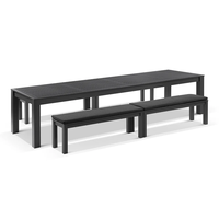 Ensemble table et bancs de salle à manger d'extérieur en aluminium blanc, résistant aux intempéries et antirouille, pour terrasse, jardin, villa