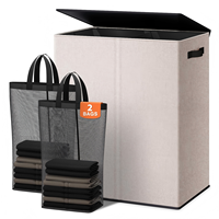 Panier à linge pliable moderne de 145 L avec couvercle, grand panier à vêtements sales pour salle de bain, chambre à coucher, dortoir et salon - Blanc cassé