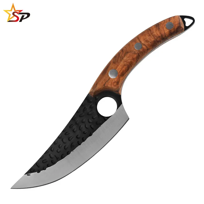 High Quality 6 Inch Full Tang Curved Boning Knife Slaughter Knife Handmade Forged Carbon Steel Butcher Knife