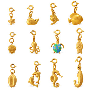 จี้ห้อยคอแฟชั่นรูปเต่า ม้าน้ำ เปลือกหอย ชุดเครื่องประดับ DIY ซีรีส์มหาสมุทร ทำจากสแตนเลสชุบทอง 18K สำหรับทุกเพศ - Product Image 5